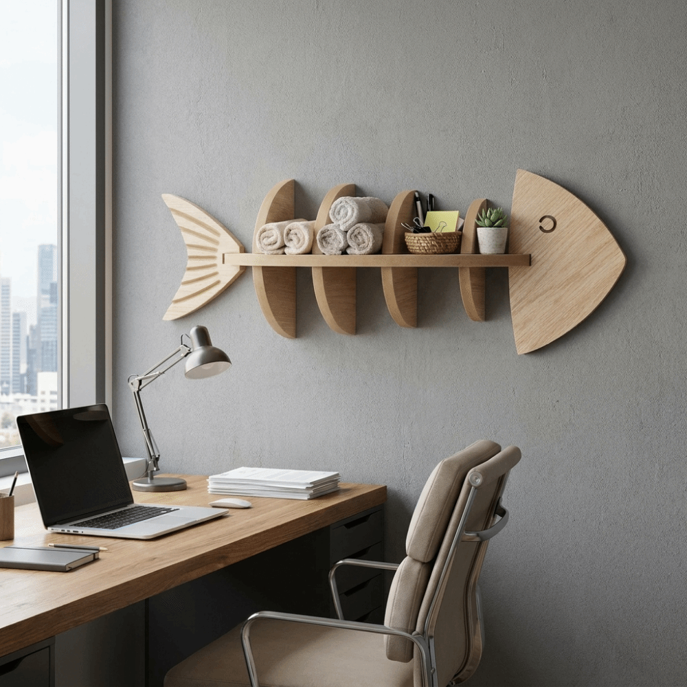 Floating Shelves - Vintage Wooden Wall Mounted Shelf Fish
