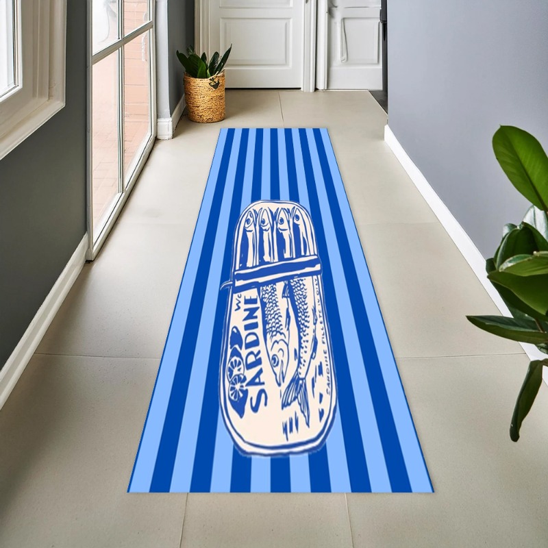 Home Decor Retailers - Vintage Blue Striped Sardine Graphic Long