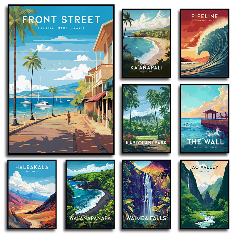 Home Decor Interior - Vintage Hawaii Lahaina Travel Mountain Beach