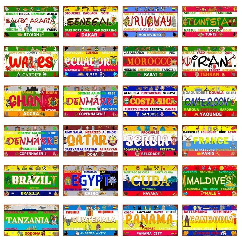 Qatar Tunisia Brazil Cuba Tin  – Home Decor Qatar Bewertung und Preis