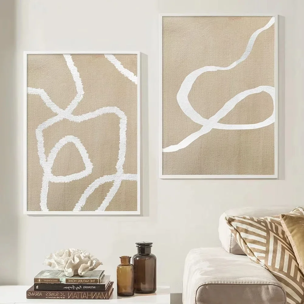 Abstract Line Beige White Boho – Home Decor Interior Bewertung und Preis